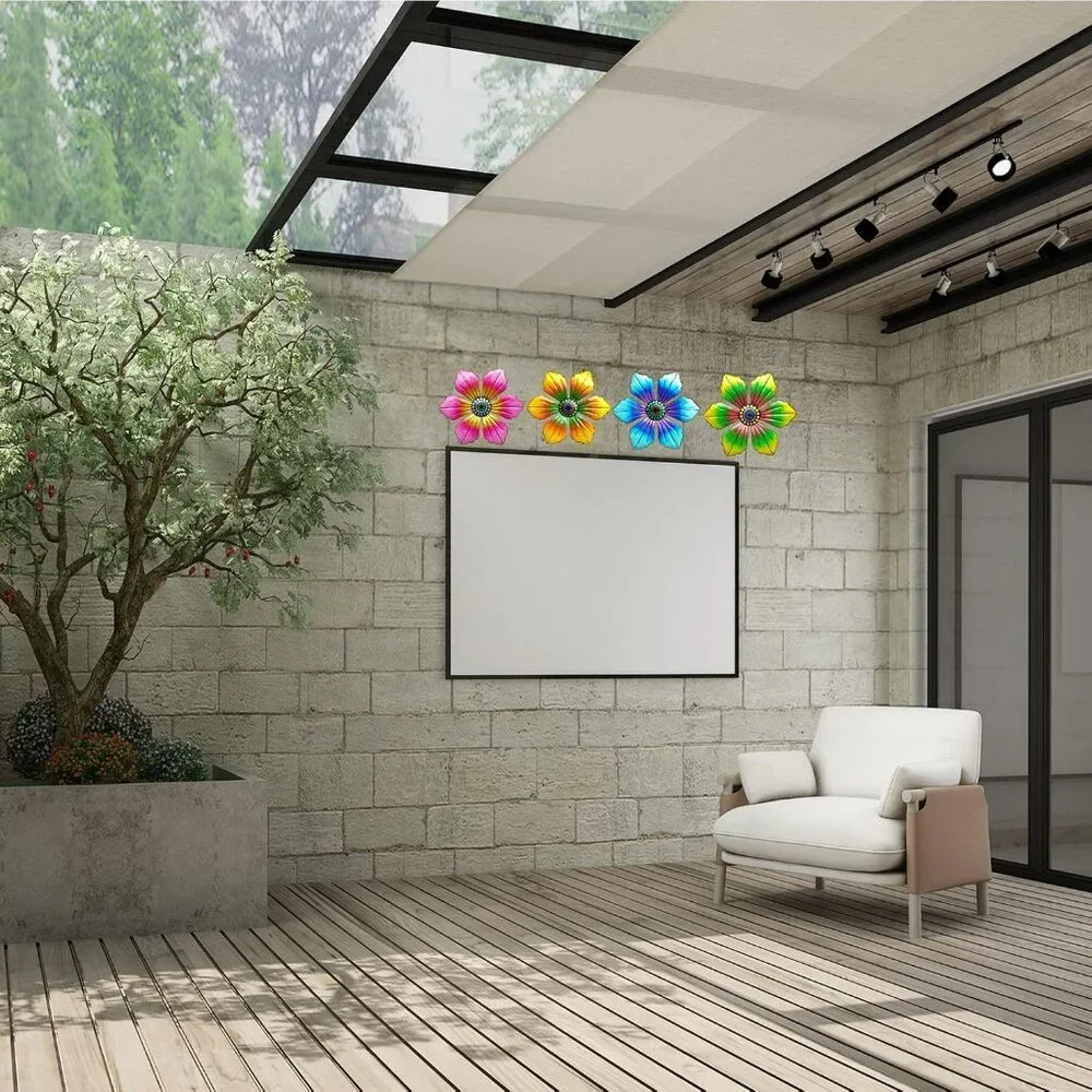 4 Metal Flowers Outdoor Decor Wall Sculptures Hanging‎ Indoor too